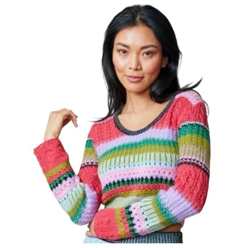 Women's LINGUA FRANCA ashby‎ stitch top in taffy multi Size Extra Small NWT